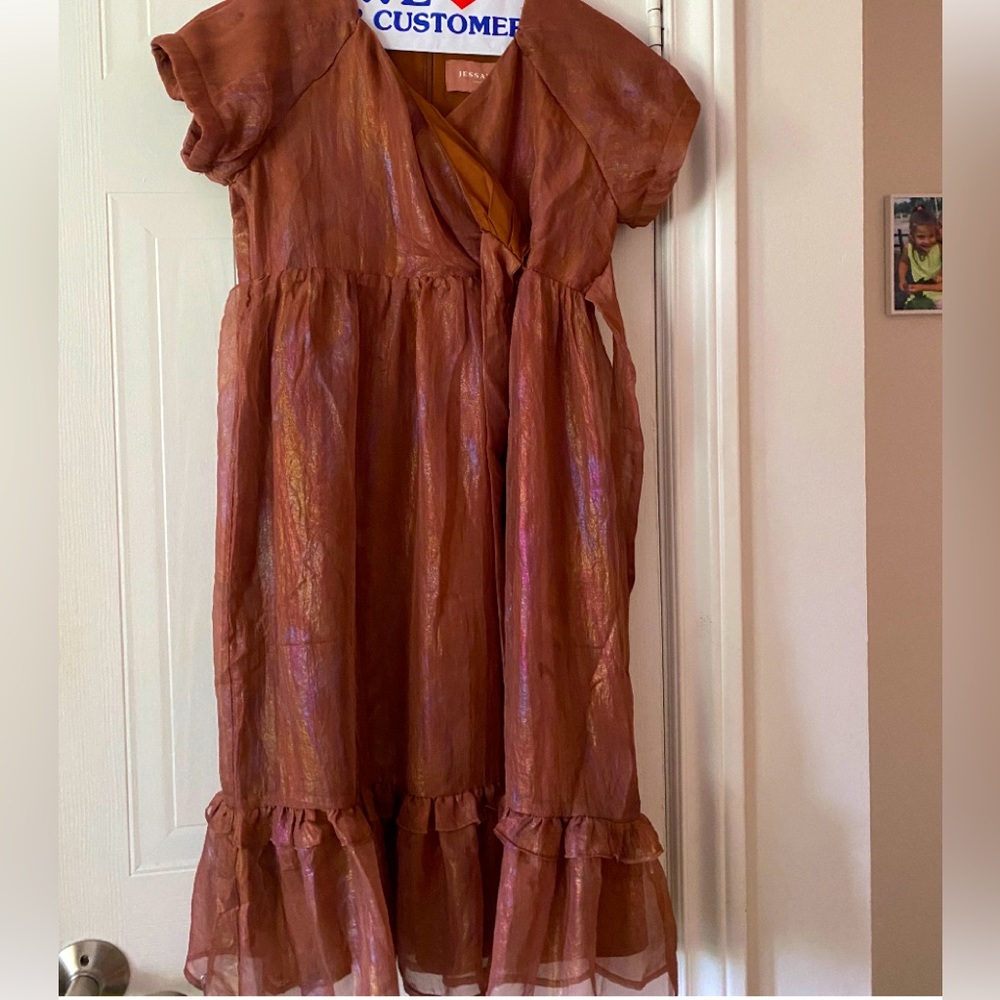 Beautiful rustic brown/orange girl’s formal dress worn once in a wedding.